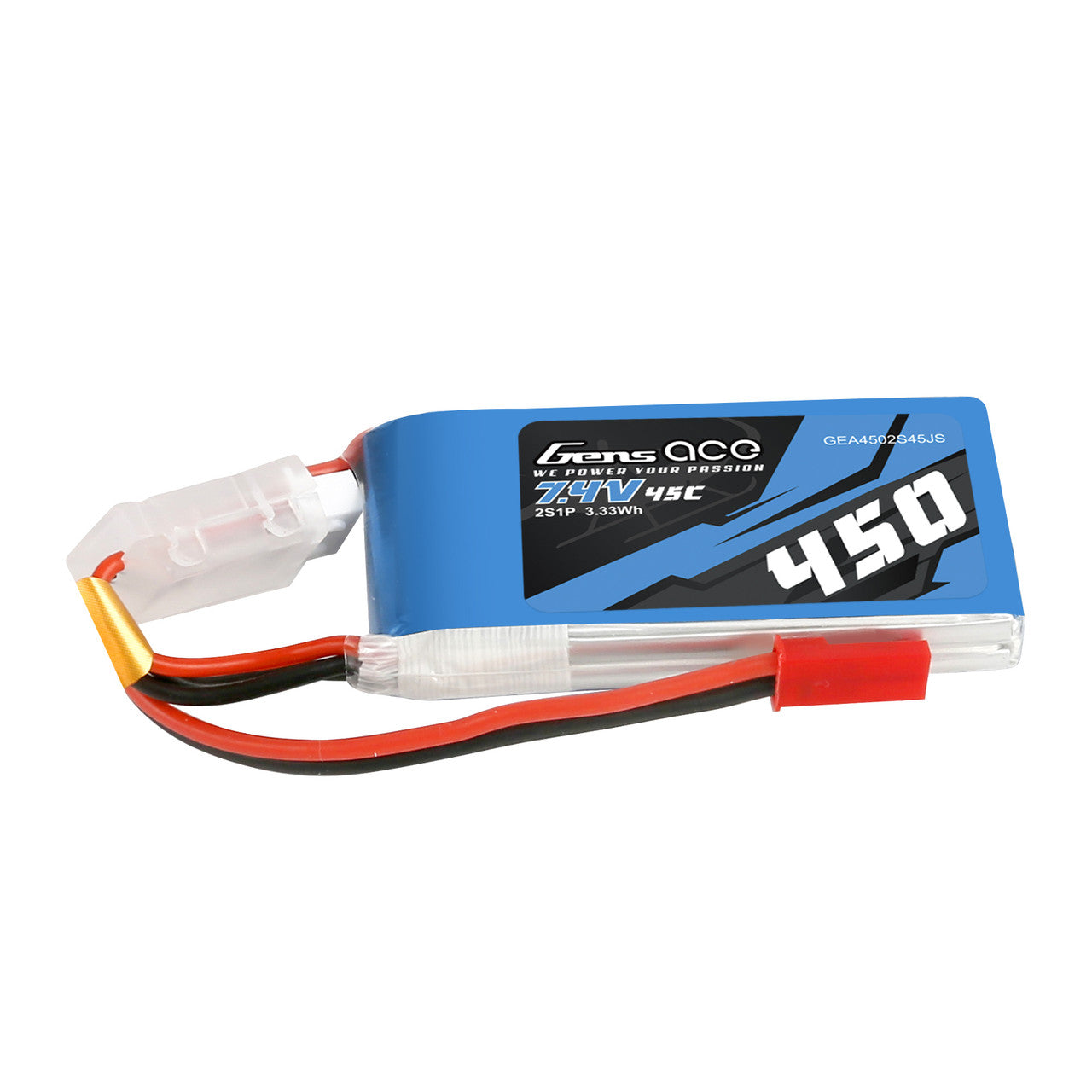 Gens Ace 450mAh 2S 45C 7.4V Lipo Battery Pack with JST-SYP Plug